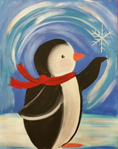 a painting of a penguin holding a snowflake