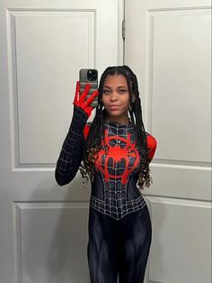 Miles Morales Cosplay Female, Superhero Black Masks And Prosthetics For Halloween, Black Superhero Mask For Cosplay Events, Black Superhero Masks For Cosplay Events, Black Superhero Masks And Prosthetics For Cosplay, Fitted Black Mask And Prosthetics For Costume, Fitted Black Mask For Costume, Fitted Black Masks And Prosthetics For Costume, Miles Morales Braids