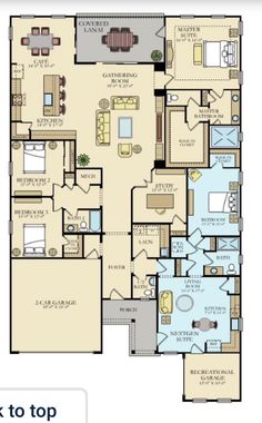 the floor plan for a two story home with three bedroom and an attached living area