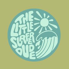 the little surfer dude logo on a green and blue circle with an image of a wave