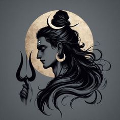 a woman with long hair holding a pair of scissors in front of a full moon