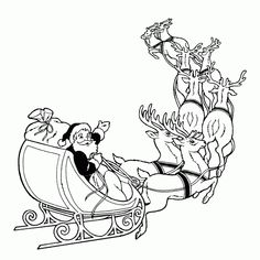 santa riding in his sleigh with reindeers on the back coloring page for kids