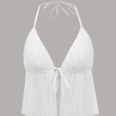 Never Worn Chic Triangle Top For Day Out, White Triangle Top For Day Out, Elegant Triangle Top For Beach, Elegant Beach Triangle Top, Summer Triangle Top For Brunch, Spring Triangle Top For Brunch, White Triangle Top For Spring, Backless Cami Top, Women White Blouse