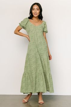 Do not miss out on our brand new maxi! Gables features a cute brown multi color and a floral design! Puff Sleeve Maxi Dress, Tiered Maxi Skirt, Sleeve Maxi Dress, Maxi Dress Green, Puff Sleeve Top, Maxi Dress With Sleeves, Cup Size, Puff Sleeves, Final Sale