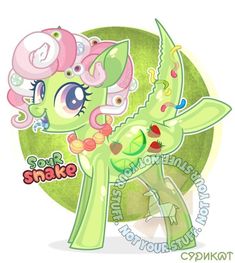 an image of a cartoon pony that is wearing a pink hat and holding a green apple