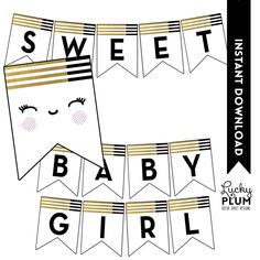 sweet baby girl bunting banner with eyes