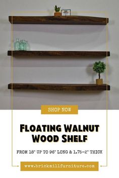 floating walnut shelf with plants on top