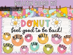 a bulletin board with donuts on it