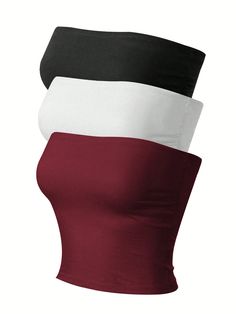 Burgundy Sexy Collar Sleeveless Knitted Fabric Colorblock,Plain  Embellished Medium Stretch  Women Clothing Fame Clothes, Shein Outfits, Tube Tops, Bandeau Bra, Casual Night Out, Kids Beachwear, Amazon Women, Dream Clothes, Outfits Aesthetic