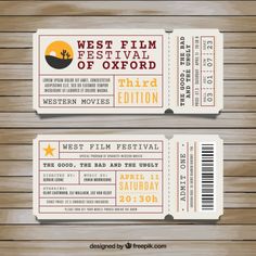 two movie tickets with the words west film festival of oxford written on them and an image of