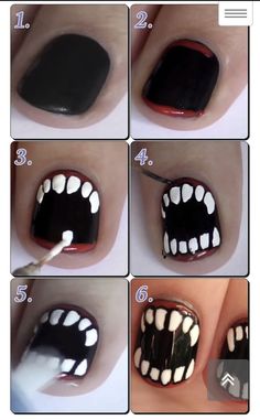 Halloween Nail Art Tutorial, Halloween Nails Easy, Cute Halloween Nails, Punk Nails, Masks Diy, Games Diy, Halloween Recipe, Goth Nails, Grunge Nails