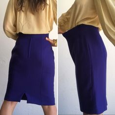 "Vintage skirt by Louis Féraud Made in W-Germany 1980s Pencil skirt in indigo blue color. High waist. Back zipper . Knee length. Small slit on back bottom. Lined. Vintage item in very good condition. Material: Wool Size: D-40, USA-10,UK-14,F-42 Our model wears usually a size S (36/38) and measures 170cm/66,9\". This skirt isto big forher and has been adjusted for pictures. Measures (flat): Waist: 38cm - 14,9\" Hips: 46cm - 18,1\" Bottom : 44cm - 17,3\" Length: 60cm - 23,6\" Please note that our Vintage Pencil Skirt, Pucci Vintage, Vintage Pencil, Louis Feraud, Skirt Wool, Paris Vintage, Skirt High Waist, High Waist Skirt, Quilted Crossbody Bag