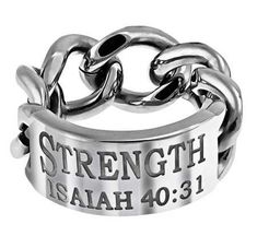 Men's Chain Link Ring Strength Isaiah 40:31 Christian Rings, Christian Ring, Running Jewelry, Chain Link Ring, Fitness Jewelry, Purity Ring, Christian Bracelets, Isaiah 40 31, Link Ring