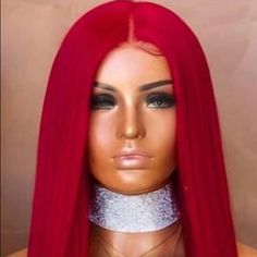 22 Inches. Custom Made Bright Red Wig For Black Women, Red Weave Hairstyles, Red Weave, Wig Color, Red Wigs, Hair Red, Brazilian Human Hair, Wigs For Black Women, Lace Front Wig