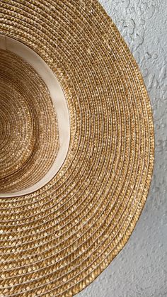 "Make this beautiful hat yours. Lined around head 7\" x 6\"" Gold Straw Brimmed Hat, Gold Straw Hat With Curved Brim For Vacation, Gold Curved Brim Straw Hat For Vacation, Gold Flat Brim Hat Bands For Summer, Gold Hat Bands With Flat Brim For Summer, Gold Flat Brim Hat For The Beach, Gold Wide Brim Straw Hat, Gold Short Brim Panama Hat For Summer, Gold Flat Brim Panama Hat For Summer