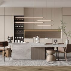 the modern kitchen is clean and ready to be used for dinner or breakfast time,