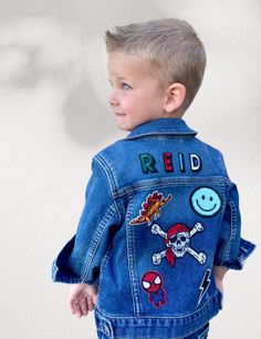 BOYS Letter Patch Denim Jean Jacket Name Patch Jacket - Etsy Sunshine City, Custom Jean Jacket, Patched Denim Jeans, Disney 2024, Gap Denim Jacket, Custom Patch, Patch Denim, Patch Jacket, Kids Jackets