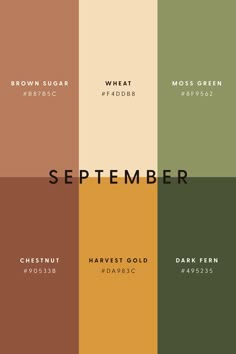 the color scheme for november is shown in shades of brown, green and yellow with black lettering