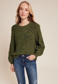 Soft Chenille Pointelle Pattern Sweater - Materials & Care:imported - 100% polyester - machine wash New Jeans Top, Adaptive Clothing, Skirt Crop, Curvy Jeans, Maternity Shops, Sweater Material, Pattern Sweater, Plus Dresses, Outerwear Sweater