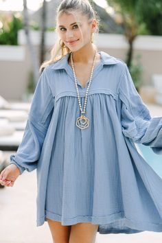 shop the mint, boutique clothing for women, trendy online boutique Blue Babydoll Dress, Tiered Blouse, Cotton Gauze Fabric, Tiered Tops, Boho Beauty, Gauze Fabric, Work Clothes, Model Fits, Over It