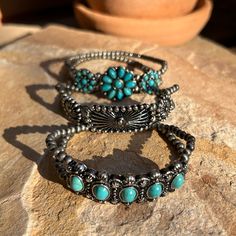 Beautiful Unique Set, Each Piece Is A Different Design Stretch Fits Most Wrist Sizes Natural Stones On A Silver Tone Setting Bundle Option Available Ships The Same Or Next Business Day Western Bohemian Boho Bracelets Jewelry Trending Chic Fun Fashion Rodeo Contemporary Turquoise Jewelry Western, Jewelry Trending, Rodeo Jewelry, Western Bohemian, Christian Bracelets, Turquoise Jewelry Native American, Jewelry Turquoise, Bracelets Jewelry, Fun Fashion