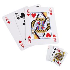 three playing cards with one in the middle and one in the back, all on top of each other