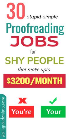 the book cover for 30 proofreading jobs for shy people that make up $ 300 / month