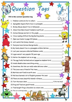 a printable worksheet for children's question tags