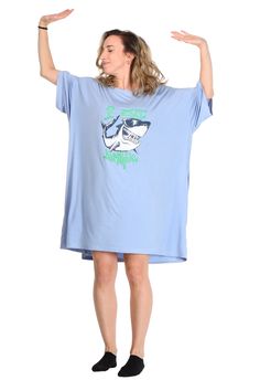 Our Shark Jump Pocket Oversized Sleep Shirt is your one-stop shop for a peaceful and pleasurable stay-at-home experience. From cosy nights to blissful mornings, this deluxe blue dream-weaver crafted from whisper-soft fabric will make your nights and days anything but ordinary! Snuggle up and sink into this stylish sleepwear for the ultimate relaxation! One size fits most: The sleep shirts measure in 95cm long and 85cm wide(170cm circumference). Material: 95% rayon, and 5% spandex And if you wann Comfortable Blue Sleepwear With Relaxed Fit, Oversized Sleep Shirt, Casual Light Blue Sleepwear, Light Blue Casual Sleepwear, Casual Light Blue Sleepwear For Sleepovers, Light Blue Casual Sleepwear For Sleepover, Comfy Blue Sleepwear For Lounging, Light Blue Short Sleeve Sleepwear For Loungewear, Light Blue Short Sleeve Sleepwear For Lounging