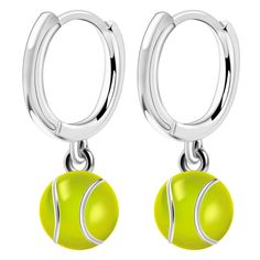 pair of tennis ball and hoop earrings in yellow enamele with silver plated hooks