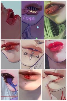 various images of lips with different colors and shapes, including the word love written on them