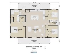 the ground plan for a home with two bedroom and an attached living room, including a kitchen