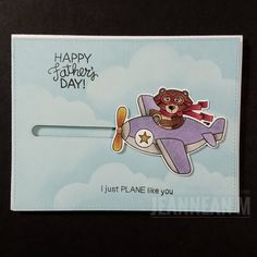 a happy father's day card with a teddy bear on an airplane