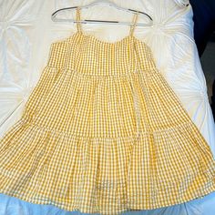 Brand New, Never Worn Before Yellow Gingham Dress, Dresses Cotton, Yellow Gingham, Tiered Mini Dress, Gingham Dress, Dress With Cardigan, Cotton On, Vintage Boho, Gold Yellow