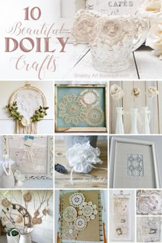 there are many different pictures with doily crafts on them, including flowers and laces