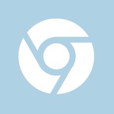 a white circle with the letter g in it's center on a light blue background