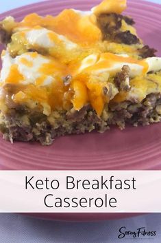 keto breakfast casserole on a pink plate