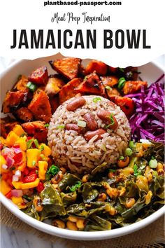 a bowl filled with rice and vegetables on top of a table