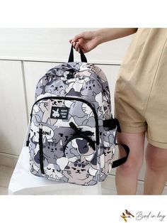 BirdinBag - Classic Adjustable Backpack with Cartoon Cat Pattern - Ideal for Preppy Style Estilo Preppy, Pink Backpack, Word Wrap, Classic Backpack, Cat Pattern, Cartoon Cat, Bag Set, Laptop Backpack, Shoulder Tote