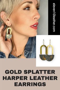 Our breathtaking Gold Splatter Harper Leather Earrings are so dreamy! These earrings are made from slate suede and feature a gorgeous gold splatter pattern. They're the perfect accessory for any outfit, adding a personalized touch to any look. These earrings are a must-have whether you're dressing up for a night out or adding something extra to your everyday style. -Premium Suede -Unbelievably lightweight -Earrings hang from nickel-free hypoallergenic silver-plated hooks Sizing: 2" Fall Earring, Earring Collection, Fall Earrings, Earrings Collection