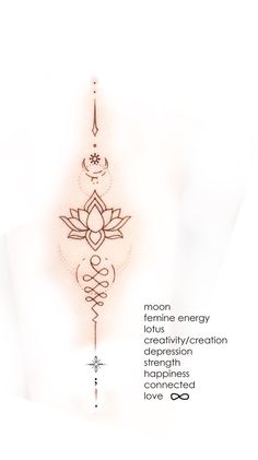 the back side of a woman's neck with an intricate design on it, and text that reads moon feminine energy creativity / creation