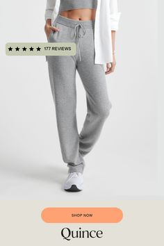 Our luxuriously lightweight cashmere collection is a best-seller for a reason. Made from 100% Grade A Mongolian cashmere, these premium straight leg pants are available at a radically low price. Soft, cozy, affordable cashmere is not too good to be true. P.S. Pair them with our Cashmere Full-Zip Hoodie for the ultimate cashmere sweatsuit.  | Quince | Women's Mongolian Cashmere Straight Leg Pants in Heather Grey, Size XS Casual Cashmere Sweatpants For Fall, Fall Cashmere Sweatpants For Loungewear, Relaxed Fit Cashmere Pants For Loungewear, Casual Fall Cashmere Sweatpants, Relaxed Fit Cashmere Bottoms For Loungewear, Casual Cashmere Straight Pants, Casual Cashmere Long Pants, Casual Straight Cashmere Pants, Casual Straight Leg Cashmere Pants