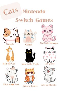 an image of cats and kittens with the words cat's nintendo switch games