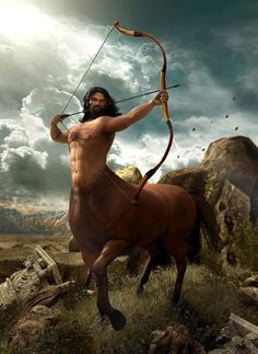 a man with a bow and arrow on a horse