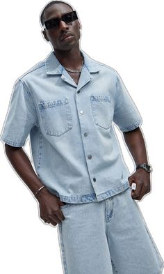 Denim Fashion For Men, Denim On Denim Outfit Men, Mens Denim Shirt Outfit, Jeans Shirt Men, Acl Outfits, Western Fashion Men, Denim Party Outfit, Smart Casual Tops, Mens Polos