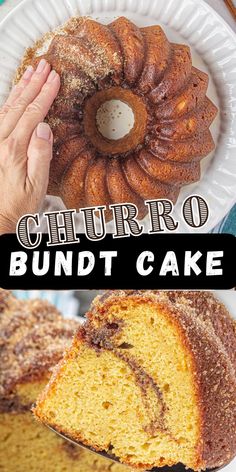 the bundt cake has been sliced and is ready to be eaten