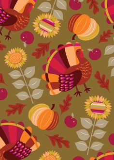 an image of turkeys and sunflowers on a brown background with oranges