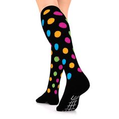 Compression Socks Unisex | Medium Compression | Black with White Polka Black Knee-high Nylon Socks, Black Nylon Knee-high Socks, Supportive Compression Breathable Socks, Supportive Compression Socks, Breathable, Supportive Compression Socks With Breathability, Black Stretch Breathable Knee-high Socks, Black Breathable Sporty Knee-high Socks, Sporty Black Breathable Knee-high Socks, Black Compression Breathable Knee-high Socks