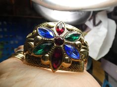 Beautiful cuff bracelet- the stones are coated glass set in very securly. so nice! Christmas Watches, Tough As Nails, Coin Bracelet, End To End, Sterling Bracelets, Open Bangle, Holiday Jewelry, Gorgeous Bracelet, So Nice