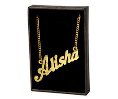 Name Necklace Alisha - Gold Plated 18ct Personalised Necklace with Czech Crystals Alisha Name Wallpaper, Blossom Wallpaper, Stylish Alphabets, Stylish Mehndi, Personalised Necklace, Gold Necklace Indian, Mens Kurta, Gold Necklace Indian Bridal Jewelry, Name Necklaces